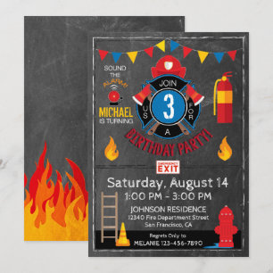 Invitation Pompiers Porte et insigne Anniversaire