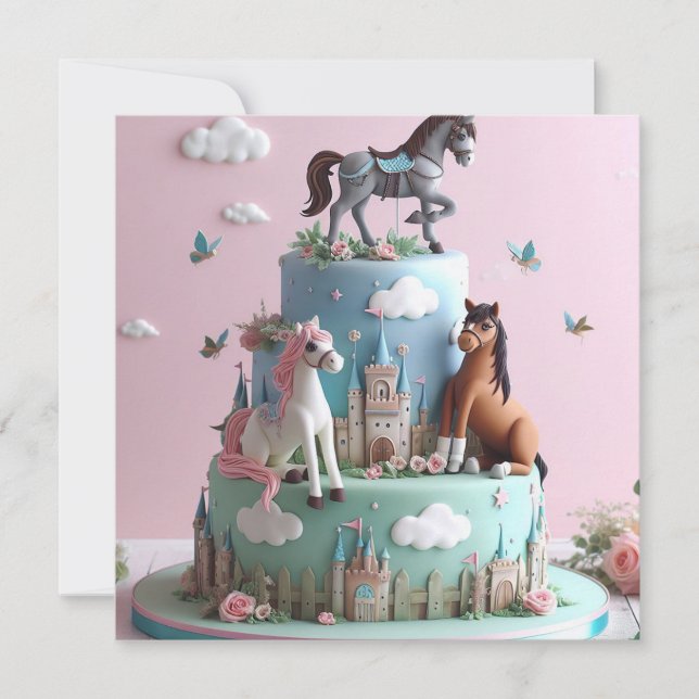 INVITATION PONIES & CASTLES CAKE ANNIVERSAIRE DE ENFANT (Devant)
