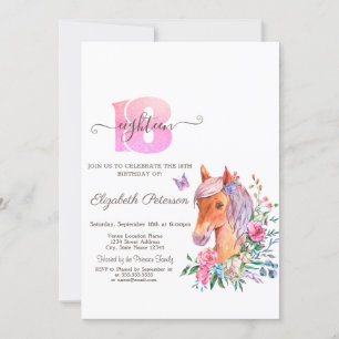 Invitation Ponny Floral Aquarelle 18e Anniversaire  