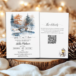 Invitation Pont dans la Fête des mariées Forêt neige en amour
