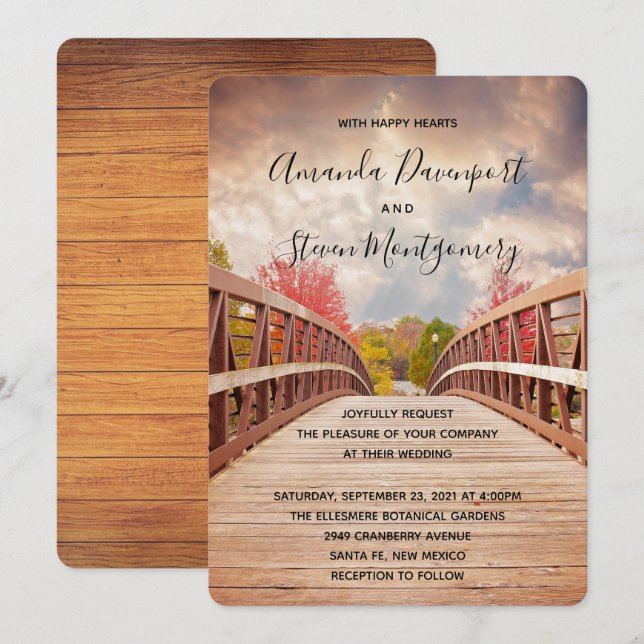 Invitation Pont de bois rustique au mariage champêtre (Devant / Derrière)