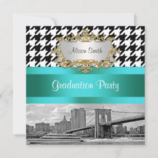 Invitation Pont de Brooklyn Blk Wht Houndstooth 2 Diplôme