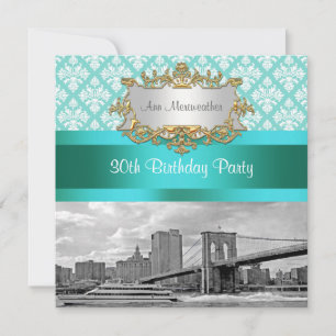 Invitation Pont de Brooklyn Turquoise Wht Damassé Anniversair