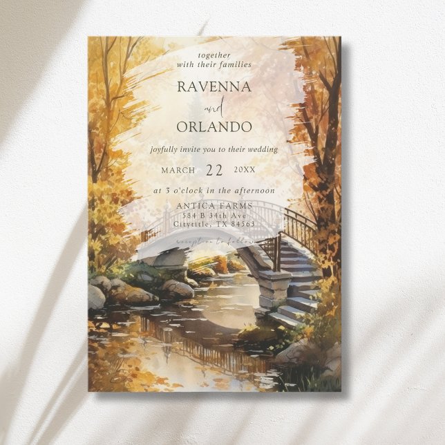Invitation Pont de pierre rustique d'automne de mariage de ri (Créateur téléchargé)