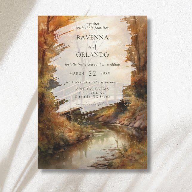Invitation Pont rustique de bois en automne pour mariage d'au (Créateur téléchargé)
