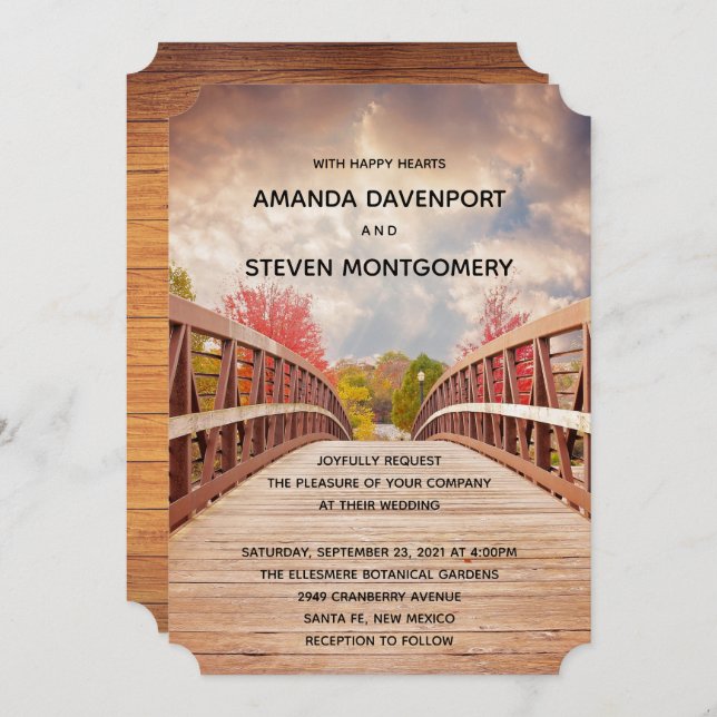 Invitation Pont rustique en bois dans le Mariage campagnard (Devant / Derrière)