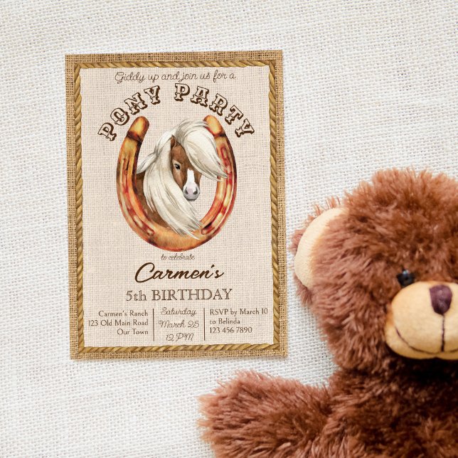 Invitation Pony anniversaire giddy up cowgirl cowboy invitati (Créateur téléchargé)