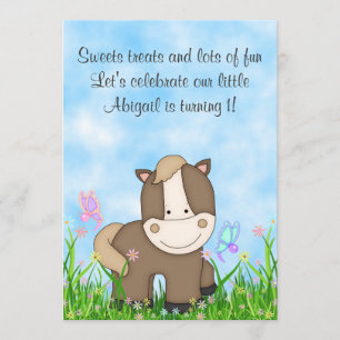 Invitation Pony et papillons Horse 1er Anniversaire Invitatio
