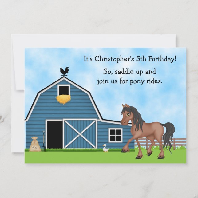 Invitation Pony Rides Équitation Garçons Anniversaire Invitat (Devant)