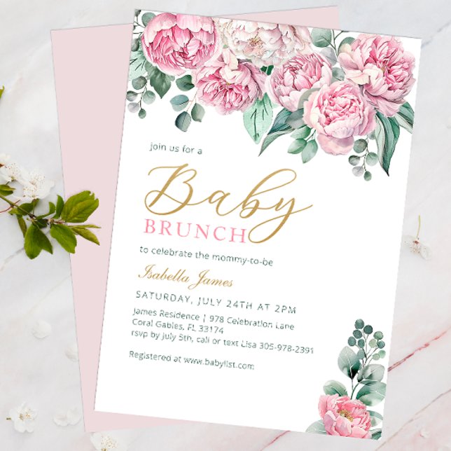 Invitation Pony rose et Baby shower d'or Eucalyptus Invitat (Floral Baby Shower Invite)