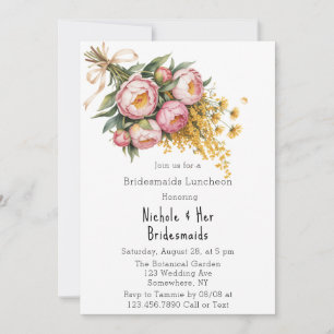 Invitation Pony rose et Bridesmaitres de fleurs jaunes Déjeun