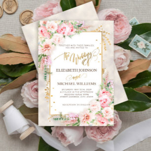Invitation Pony rose Floral Gold Script & Frame
