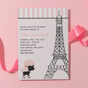 Invitation Poodle rose à Paris Anniversaire