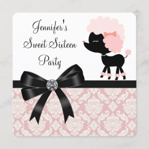 Invitation Poodle rose Sweet 16 Anniversaire