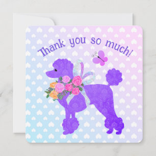 Invitation Poodle violet filles Merci personnalisé