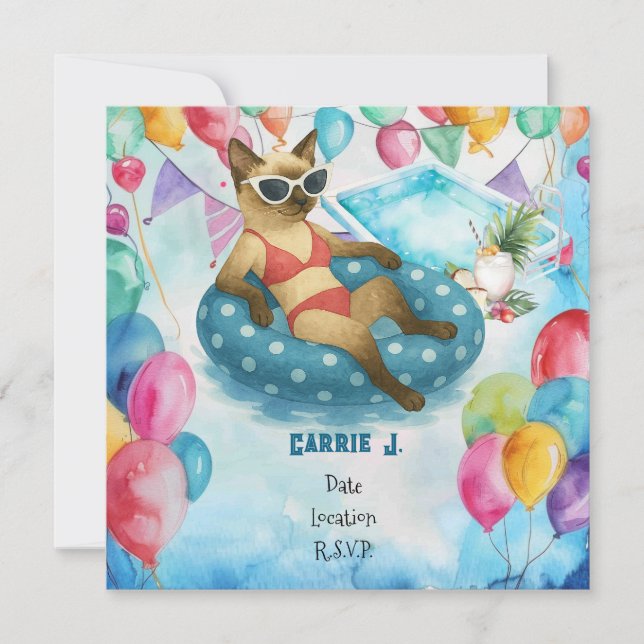 Invitation Pool Birthday Party for Cat Lovers   (Devant)