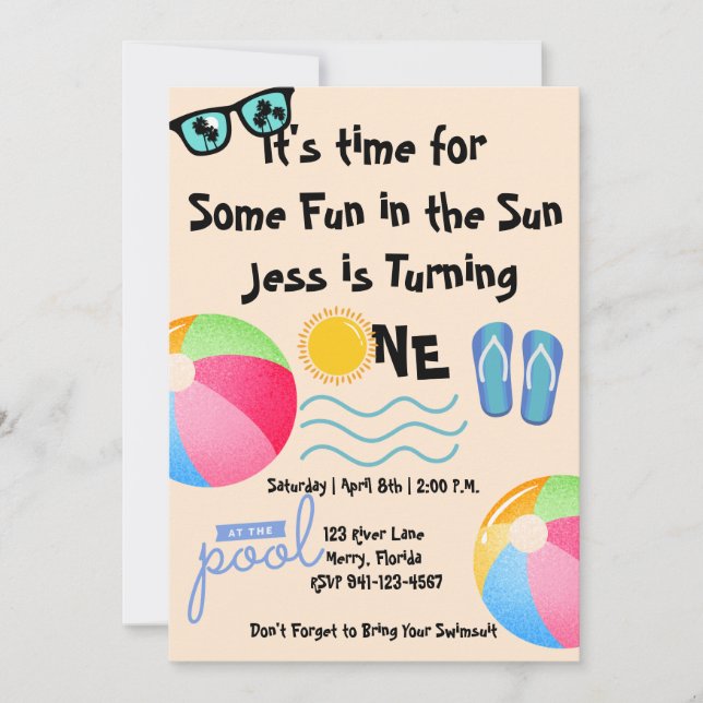 Invitation Pool Party 1er anniversaire (Devant)