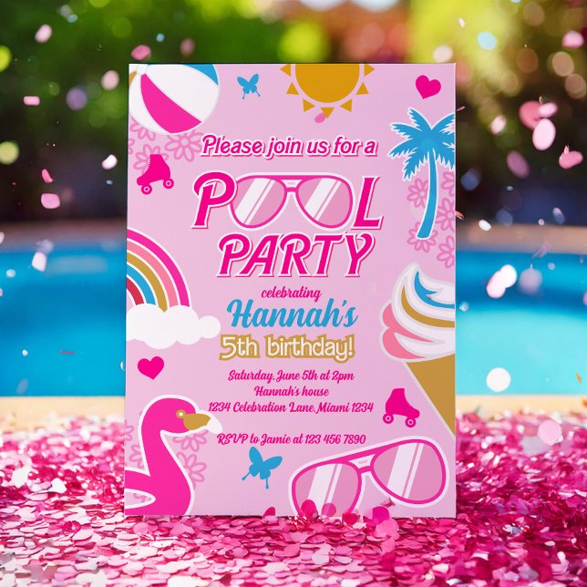 Invitation Pool Party 5e anniversaire fille mode poupée été (Créateur téléchargé)