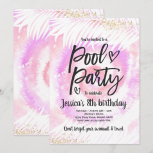 Invitation Pool Party Anniversaire Pink Tie Tee Pool Party