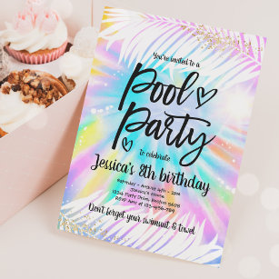 Invitation Pool Party Anniversaire Rose Tie Dye Girly Pool Pa