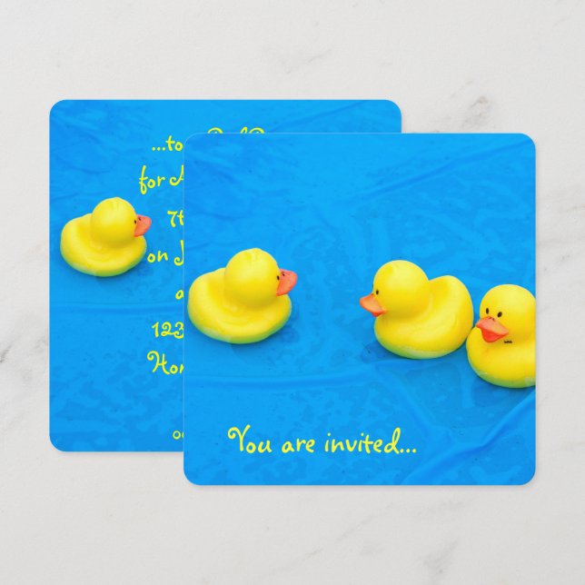 Invitation Pool Party avec canards jaunes (Devant / Derrière)