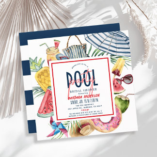 Invitation Pool Party Beach Gear July 4th Bridal Shower