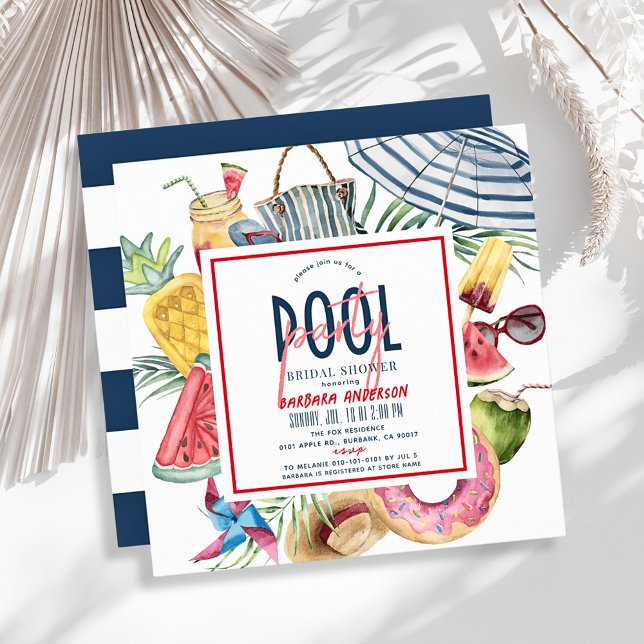 Invitation Pool Party Beach Gear July 4th Bridal Shower (Créateur téléchargé)
