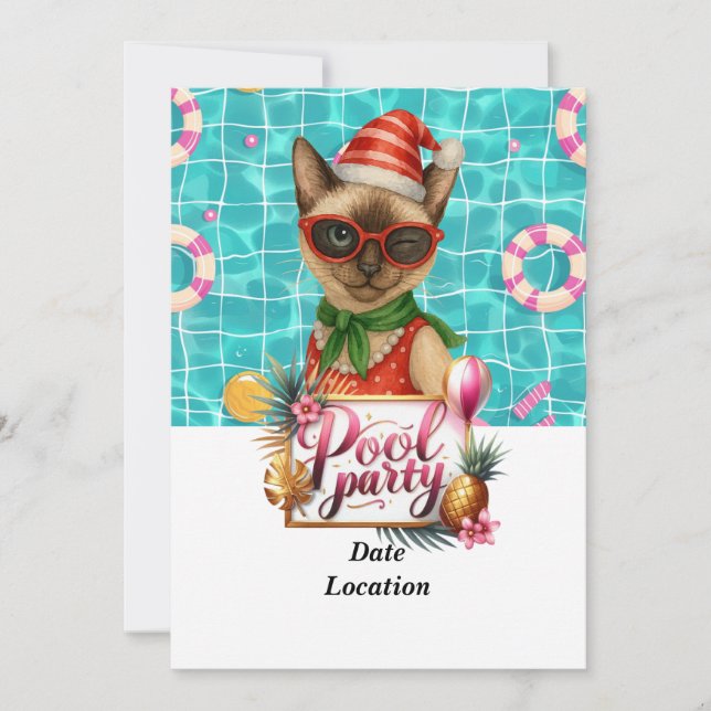 Invitation Pool Party Christmas in July for Cat Lovers (Devant)