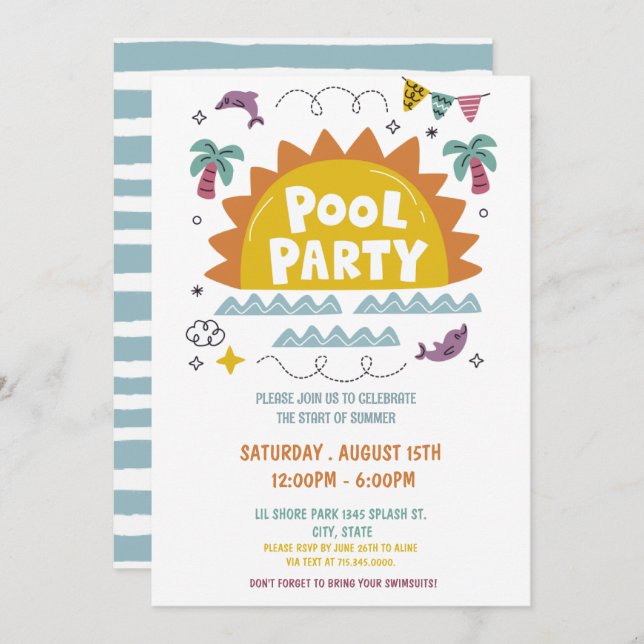 Invitation Pool Party, Dernière journée de l'école (Devant / Derrière)