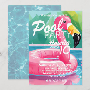 Invitation Pool Party Flamant rose fille 10e anniversaire