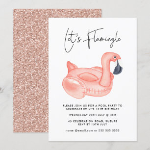 Invitation Pool Party Flamingle Flamant rose Ado Anniversaire