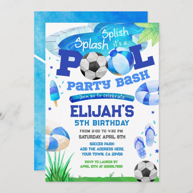 Invitation Pool Party Football Anniversaire (Devant / Derrière)
