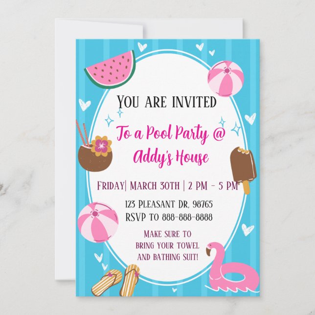 Invitation Pool Party Fun! Birthday Pool Party! (Devant)