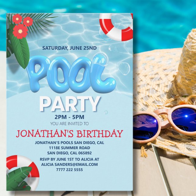 Invitation Pool Party fun Summer Birthday (Créateur téléchargé)