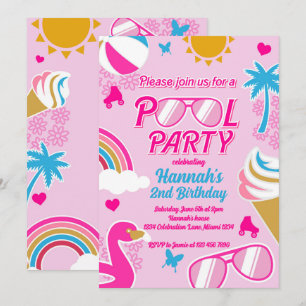 Invitation Pool Party Malibu Beach Anniversaire Girl Doll été
