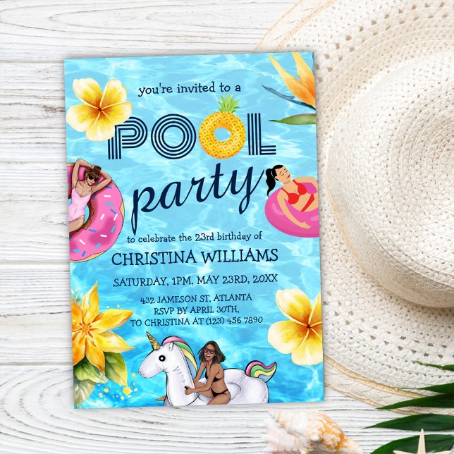 Invitation Pool Party moderne Tropical été Anniversaire (Pool Party Modern Tropical Summer Birthday Invitation)