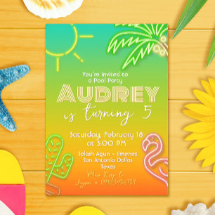 Invitation Pool Party Neon - Tropical - Aloha