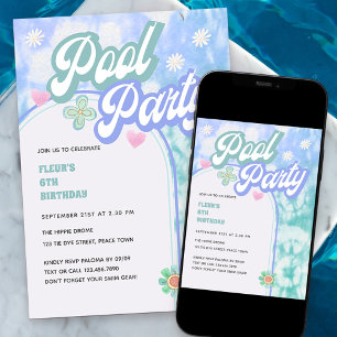 Invitation Pool Party N'importe quel âge Pastel Tie Dye Anniv