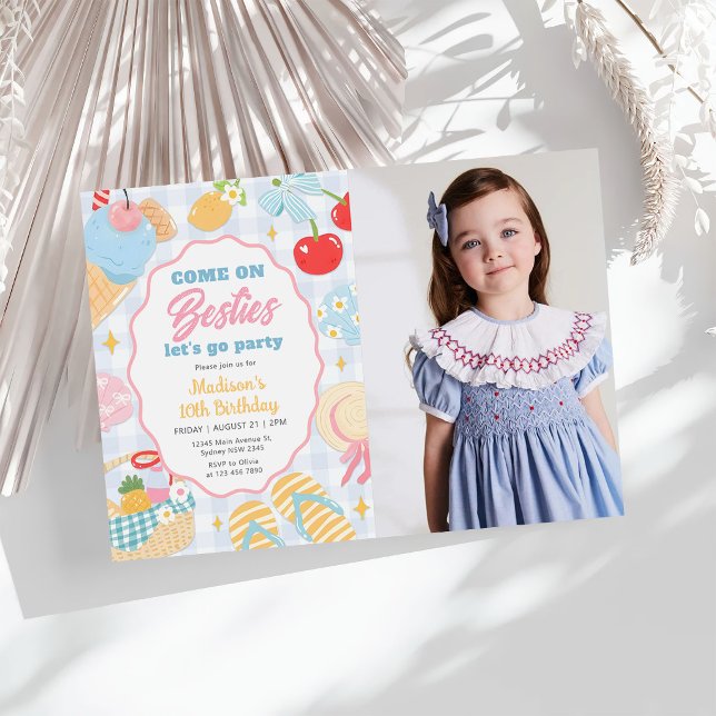 Invitation Pool Party Pastel Doodle Beach Birthday Photo (Créateur téléchargé)