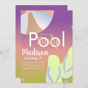 Invitation Pool Party Rainbow Ombre Anniversaire