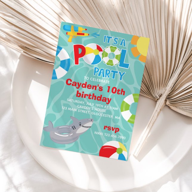 Invitation Pool Party requin flottant été garçon Anniversaire (Créateur téléchargé)