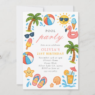 Invitation Pool Party Tropical Summer Birthday Party