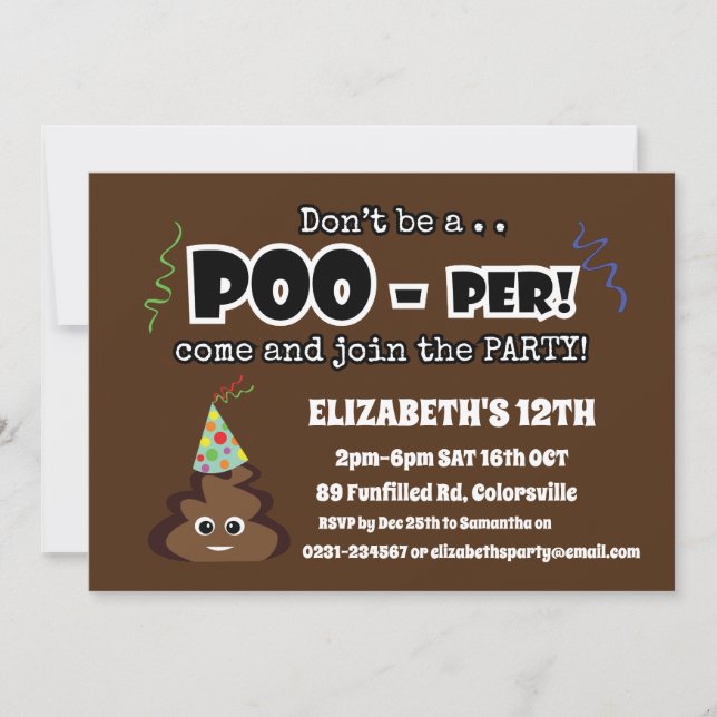 Invitation POOP émoticônes mignonnes filles fête d'anniversai (Devant)