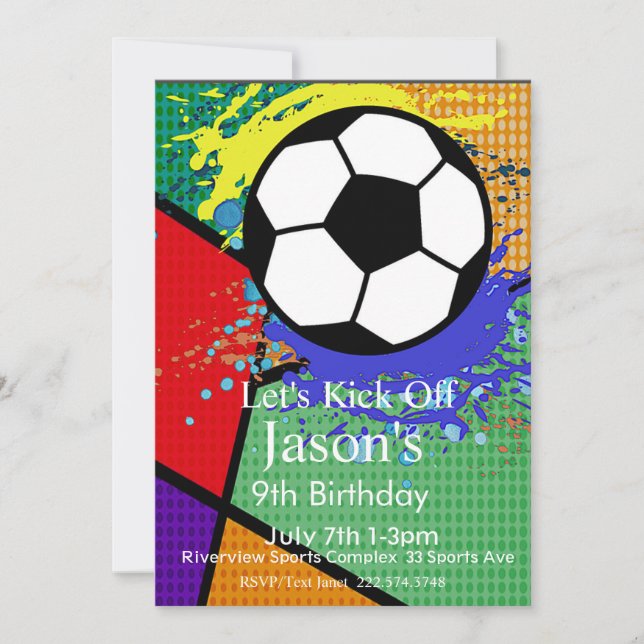 Invitation Pop Art Football Anniversaire, Football, Football (Devant)