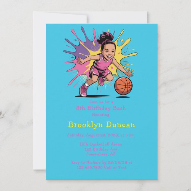 Invitation Pop Art Girls Basketball Anniversaire Bash (Devant)