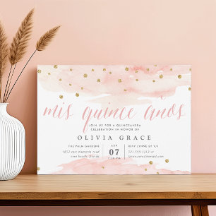 Invitation Pop Confetti Rose & Or Aquarelle Quinceanera