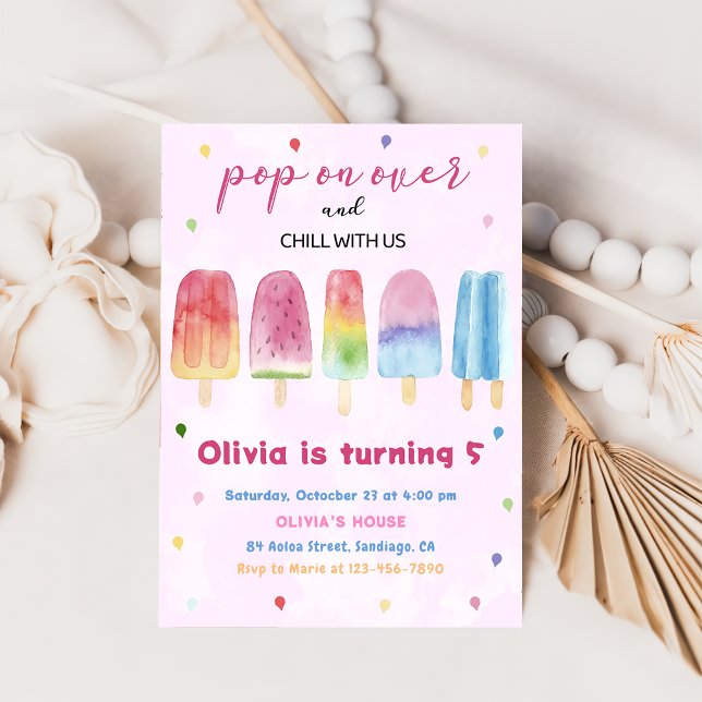 Invitation Pop de glace rose Popsicle sur la fête d'anniversa (Créateur téléchargé)