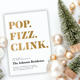 Invitation Pop d'or blanc moderne Fizz Clink Nouvel An