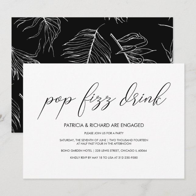 Invitation Pop Fizz Boire Minimaliste Engagement (Devant / Derrière)