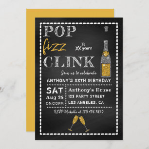 Invitation Pop Fizz Clink Chalkboard Jalon Anniversaire